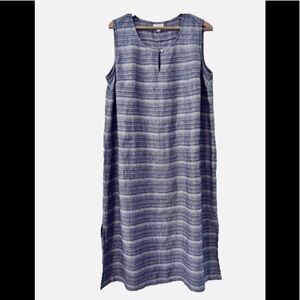 J Jill 100% Linen Maxi Dress XSP Striped Resort Coastal Beach Boho Sleeveless